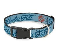 Star Wars Pet Collar, Dog Collar Plastic Buckle, Star Wars Boba Fett Script and Logo Blues Red, 20 to 31 Inches 1.5 Inch Wide