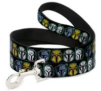 Star Wars Pet Leash, Dog Leash, Star Wars The Mandalorian Helmets Black Multi Color, 4 Feet Long 0.5 Inch Wide