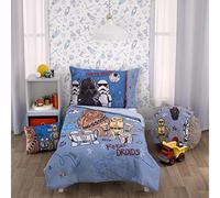 Star Wars Rule The Galaxy Blue, Grey, White 4 Piece Toddler Bed Set - Comforter, Fitted Bottom Sheet, Flat Top Sheet, Reversible Pillowcase