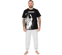 Star Wars The Mandalorian Mens Pyjamas | Adults Black Loungewear Pants & T-Shirt PJ Set | Helmet Graphic Nightwear Bundle | Short Sleeve Tee Long Leg Bottoms Sci-fi Pajama Merchandise Gift for Him