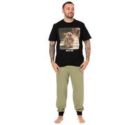 Star Wars The Mandalorian Mens Pyjama Set | Adults Black & Khaki Loungewear T-Shirt & Pants PJ Bundle | Baby Yoda Short Sleeve Tee Long Leg Bottoms Pajama | Sci-fi Nightwear Merchandise Gift for Him