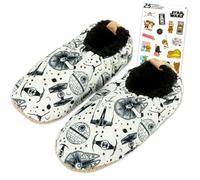 STAR WARS Slipper Sock Set - Bundle with Fuzzy House Slippers Featuring Millennium Falcon, Death Star, TIE Fighter Plus Stickers Slippers for Men Size M/L