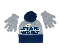 Star Wars The Mandalorian Grogu Baby Yoda Logo Kids Beanie Hat Cap and Gloves Set New Gray