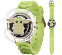 Star Wars The Mandalorian Grogu Kids LCD Watch with Spinning Emblem, Stainless Steel Case, Silicone Strap, Easy-Read Digital Dial, Officially Licensed, Fits Wrists 5.5'' to 8''
