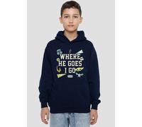 Star Wars The Mandalorian Grogu Where He Goes Badges Youth Kids Pull-Over Hoodie, Navy Disney Navy 12-13 Years