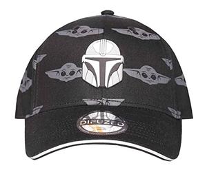 Star Wars The Mandalorian Helmet Patch with Grogu All-Over Print Adjustable Baseball Cap Cranberry