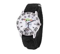 STAR WARS The Mandalorian Kids' Plastic Time Teacher Analog Quartz Nylon Strap Watch, Black White, strip
