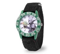 Star Wars The Mandalorian Kids' Plastic Time Teacher Analog Quartz Nylon Strap Watch, Green/Black, Strip