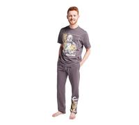 Star Wars The Mandalorian Mens Pyjamas Set - 2 Piece 100 Percent Cotton Jersey Crew Neck T Shirt and Long Leg Pyjama Trousers - Grey Elasticated Waist Relaxed Fit