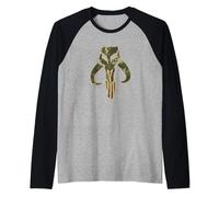 Star Wars: The Mandalorian Mythosaur Skull Orange Lined Camo Raglan Baseball Tee