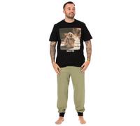 Star Wars The Mandalorian Mens Pyjama Set | Adults Black & Khaki Loungewear T-Shirt & Pants PJ Bundle | Baby Yoda Short Sleeve Tee Long Leg Bottoms Pajama | Sci-fi Nightwear Merchandise Gift for Him