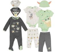 STAR WARS The Mandalorian The Child Newborn Baby Boys Bodysuits Sleep N' Play Pants Hat and Bibs 8 Piece Outfit Set 3-6 Months