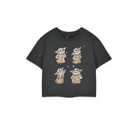 Star Wars The Mandalorian Womens Grey Cute Grogu Cropped Short Sleeved T-Shirt - XXX-Large