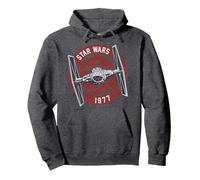 Star Wars Tie Fighter Imperial 1977 Badge Pullover Hoodie, Adult Unisex, Dark Heather Grey, Medium