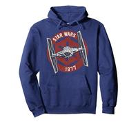 Star Wars Tie Fighter Imperial 1977 Badge Pullover Hoodie, Adult Unisex, Navy Blue, X-Large