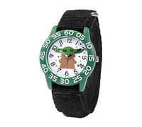STAR WARS The Mandalorian Kids' Plastic Time Teacher Analog Quartz Nylon Strap Watch, Green/Black, strip