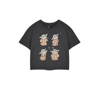 Star Wars Women's Cropped Short Sleeve T-Shirt | Black Grogu Graphic Tee | Cute Jedi Master Top | Sci-Fi Fan Apparel Gift | Galactic Empire Merchandise for Ladies