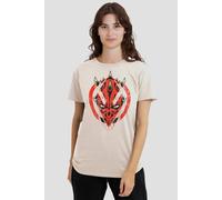 Star Wars Women's Maul Shadow Lord Distressed Sith Portrait T-Shirt, Natural in Beige | Size: Large Star Wars Beige L
