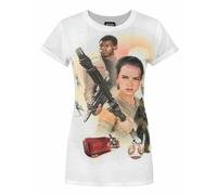 Vanilla Underground Star Wars Womens White Rey, Finn, Bb-8 Force Awakens Short Sleeved T-Shirt (Medium)