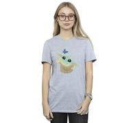 Star Wars Women's The Mandalorian Butterfly Catching Cotton Boyfriend T-Shirt in Grey | Size: Medium Star Wars Grey M