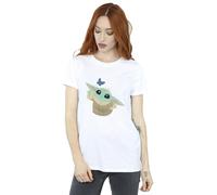 Star Wars Women's The Mandalorian Butterfly Catching Cotton Boyfriend T-Shirt in White | Size: Medium Star Wars White M