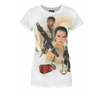 Star Wars Womens White Rey, Finn, Bb-8 Force Awakens Short Sleeved T-Shirt - Small