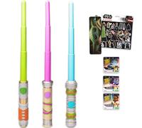 Star Wars Young Jedi Adventures Lightsabers - Bundle with 3 Star Wars Jedi Dueling Lightsabers Featuring Kai Brightstar, Nubs, LYS Solay Plus Stickers, More | Retractable Light Sabers for Kids
