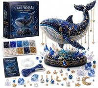 Star Whale Guardian DIY Bead Kit, 3D Beaded Celestial Moon & Stars Series DIY Kit, Tiny 3D Beaded Moons Cat Luna Guardian Craft Kit, Handmade Magical Cat Kit for Beginner (04- Whale)