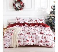 STARBEDIA Christmas Duvet Cover Queen, Soft Brushed Microfiber Comforter Cover Sets, Reindeer Printed Holiday Theme Bedroom Decorative Bedding (Queen Size, Christmas Boho Red)