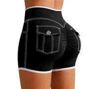 STARBILD Gym Shorts for Women with Pockets, 4.5'' Cargo Shorts Sport V Waist Booty Lifting for Workout Yoga Fitness, Pitch Black XS