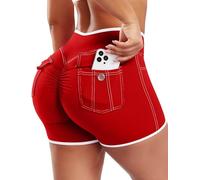 STARBILD Gym Shorts for Women with Pockets, 4.5'' Cargo Shorts Sport V Waist Booty Lifting for Workout Yoga Fitness, Chili Red M
