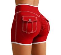 STARBILD Gym Shorts for Women with Pockets, 4.5'' Cargo Shorts Sport V Waist Booty Lifting for Workout Yoga Fitness, Chili Red S