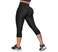 STARBILD Honeycomb Waffle Scrunch Bums Leggings 3/4 Length Leggings Butt Lift Gym Leggings High Waist Compression Workout Legging Yoga Pant Black, 3XL