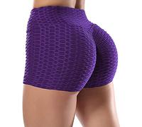 STARBILD Women's Scrunch Bums Shorts High Waist Anti Cellulite Honeycomb Biker Cycling Shorts Ladies Boom Booty Short Summer Hot Pant Purple