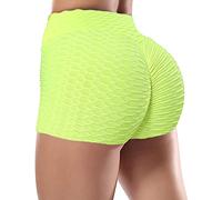 STARBILD Women's Scrunch Bums Shorts High Waist Anti Cellulite Honeycomb Biker Cycling Shorts Ladies Boom Booty Short Summer Hot Pant Yellow