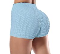 STARBILD Women's Scrunch Bums Shorts High Waist Anti Cellulite Honeycomb Biker Cycling Shorts Ladies Boom Booty Short Summer Hot Pant Sky Blue