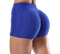 STARBILD Women's Scrunch Bums Shorts High Waist Anti Cellulite Honeycomb Biker Cycling Shorts Ladies Boom Booty Short Summer Hot Pant Blue