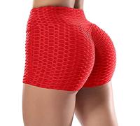 STARBILD Women's Scrunch Bums Shorts High Waist Anti Cellulite Honeycomb Biker Cycling Shorts Ladies Boom Booty Short Summer Hot Pant Red
