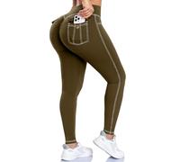 STARBILD Women's Sport Leggings Scrunch Push Up with Pockets, High Waist Yoga Pants Booty Lifting for Workout Gym Fitness Jogging, Army Green L