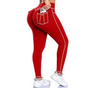 STARBILD Women's Sport Leggings Scrunch Push Up with Pockets, High Waist Yoga Pants Booty Lifting for Workout Gym Fitness Jogging, Chili Red S