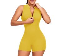 STARBILD Women's Workout Jumpsuit Short | Cut-Out Back & Front Zip | Booty Lift with Removable Pads | Daily Wear, Yoga, Gym & HIIT Ready, Sunlit Marigold XS