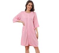 Starblazia Zip Up Dressing Gowns for Women UK Ladies Waffle Knit 3/4 Sleeve Lightweight Housecoats Knee Length Casual Women Bathrobes for All Seasons,XXL,Pink