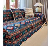 StarBlue-HGS Bohemian Sofa Covers Soft Durable Reversible Cotton linen Sofa Throw Couch Covers Southwestern Geometric Blue Universal Furniture Protector for 1 2 3 4 Seater Sofa Loveseat (180×380cm)