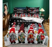 StarBlue-HGS Christmas Gnomes Duvet Cover Set, Winter Holiday Bedding with Snowflakes, Black and Red Bedding Set Quilt Cover Pillowcase (Single)
