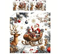 StarBlue-HGS Christmas Holiday Duvet Cover Santa Claus Winter Scene with Sleigh Design Bedding Set Pillowcase (Single)