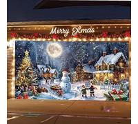 StarBlue-HGS Christmas Winter Scene Garage Door Cover, Wall Mount Rectangular Banner, Holiday Theme Decoration with Snowman Village Design Holiday Festive Decor Background (480×210cm)