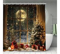 StarBlue-HGS Christmas Winter Scene Shower Curtain, Snow-Covered Trees, Full Moon, Design Fabric Bathroom Decor Multiple Sizes (120×180cm shower curtain)