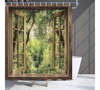 StarBlue-HGS Forest Outside the Wooden Window Shower Curtain Waterproof Polyester Green Trees Bathroom Decor Multiple Sizes (90×180cm)