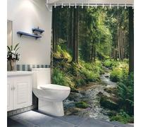 StarBlue-HGS Forest Stream Nature Shower Curtain, Waterproof Bathroom Decor, Green Woodland Scene (120×180cm)