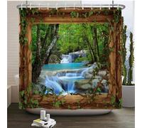 StarBlue-HGS Forest Waterfalls Wooden Windows Waterproof Shower Curtain Set Tropical Vine Fabric Multi size Shower Curtain